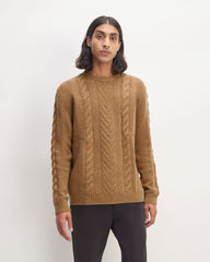 mens-felted-merino-cable-knit-crew-camel | primary