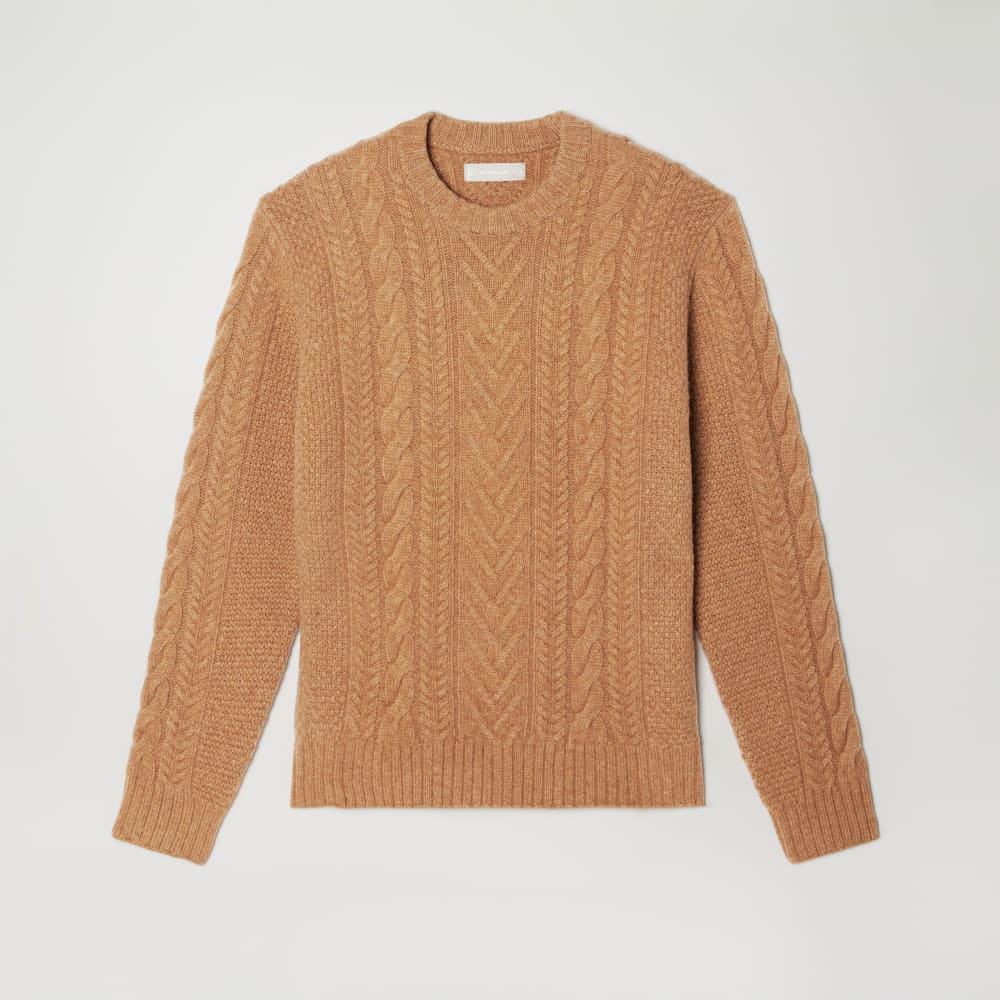 mens-felted-merino-cable-knit-crew-tobacco-brown | alt