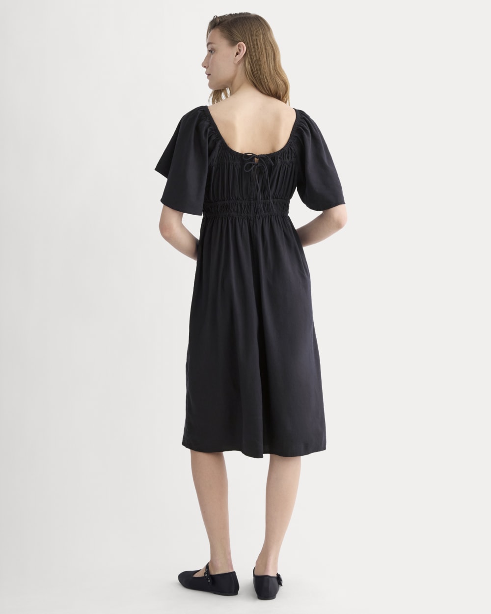 womens-flutter-sleeve-dress-stretch-linen-black