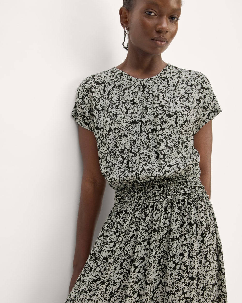 womens-viscose-gathered-midi-dress-black-bone-mini-floral | primary