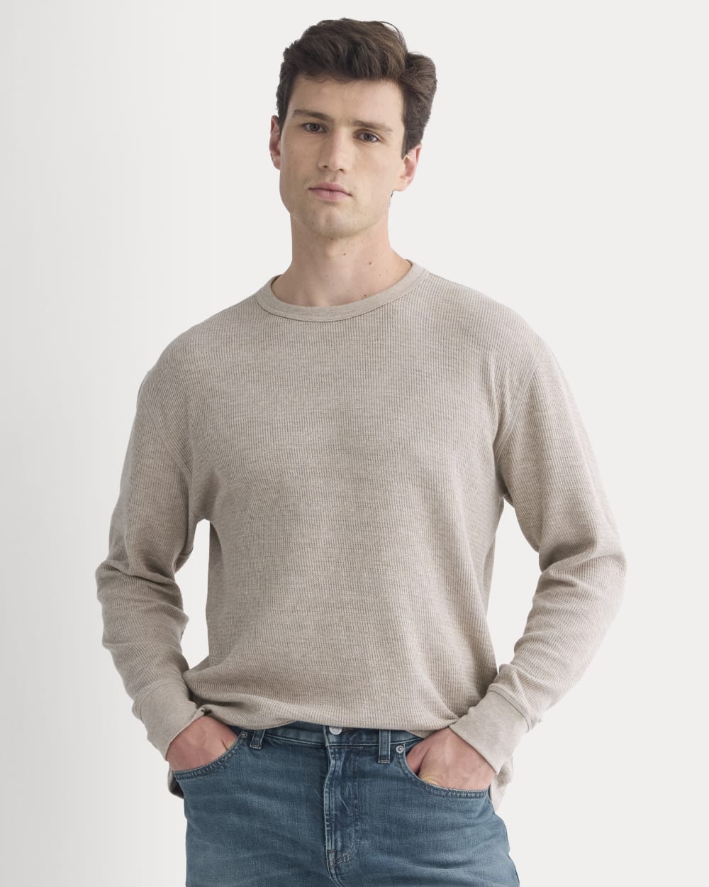 mens-thermal-cozy-waffle-crew-heather-oatmeal | primary