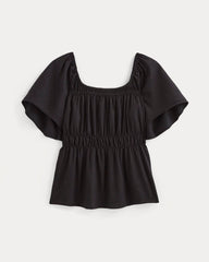 womens-flutter-sleeve-top-stretch-linen-black | alt