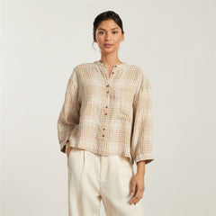 womens-linen-billow-blouse-coffee-grid | primary