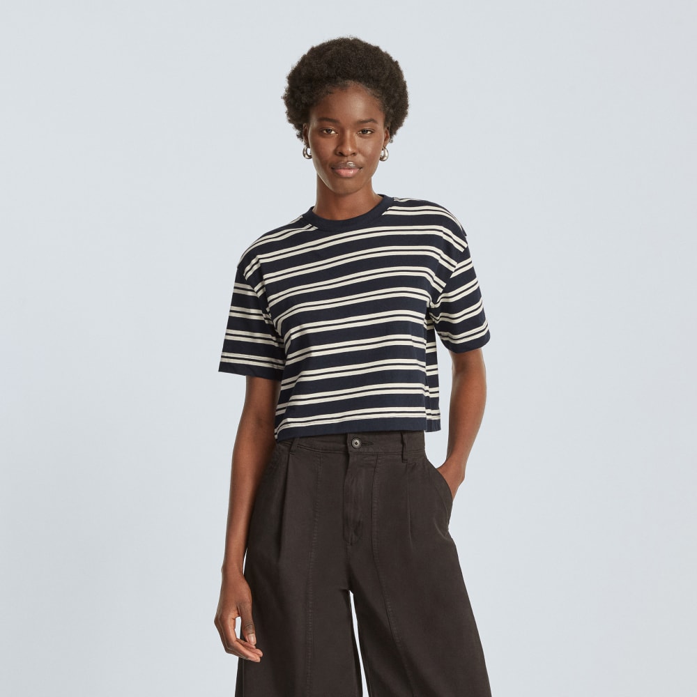 womens-organic-cotton-cropped-tee-navy-tan | primary