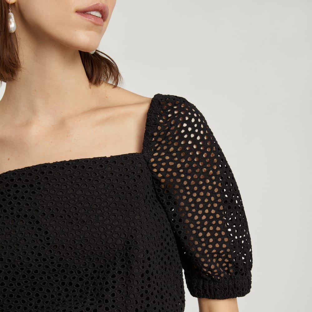womens-eyelet-puff-sleeve-top-black