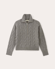 womens-felted-merino-cable-half-zip-heathered-mid-grey | alt