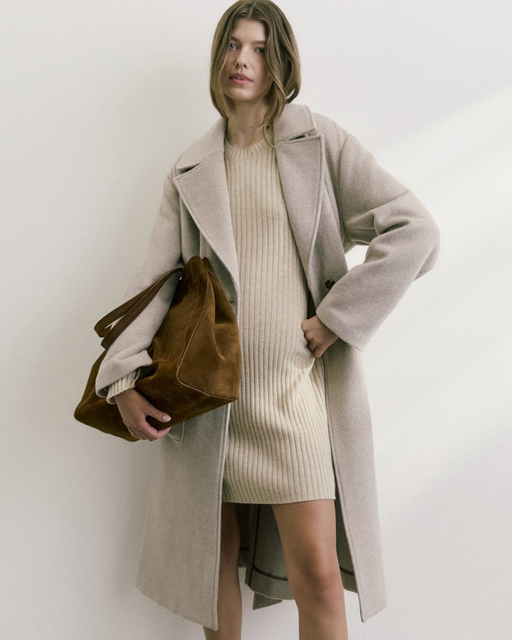 womens-cashmere-long-sleeve-mini-dress-heather-light-camel | editorial