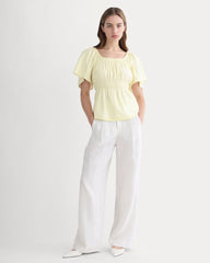 womens-flutter-sleeve-top-stretch-linen-light-yellow
