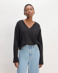 womens-cozy-stretch-v-neck-sweater-charcoal | primary