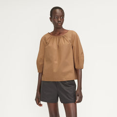 womens-poplin-scoop-neck-top-caramel | primary