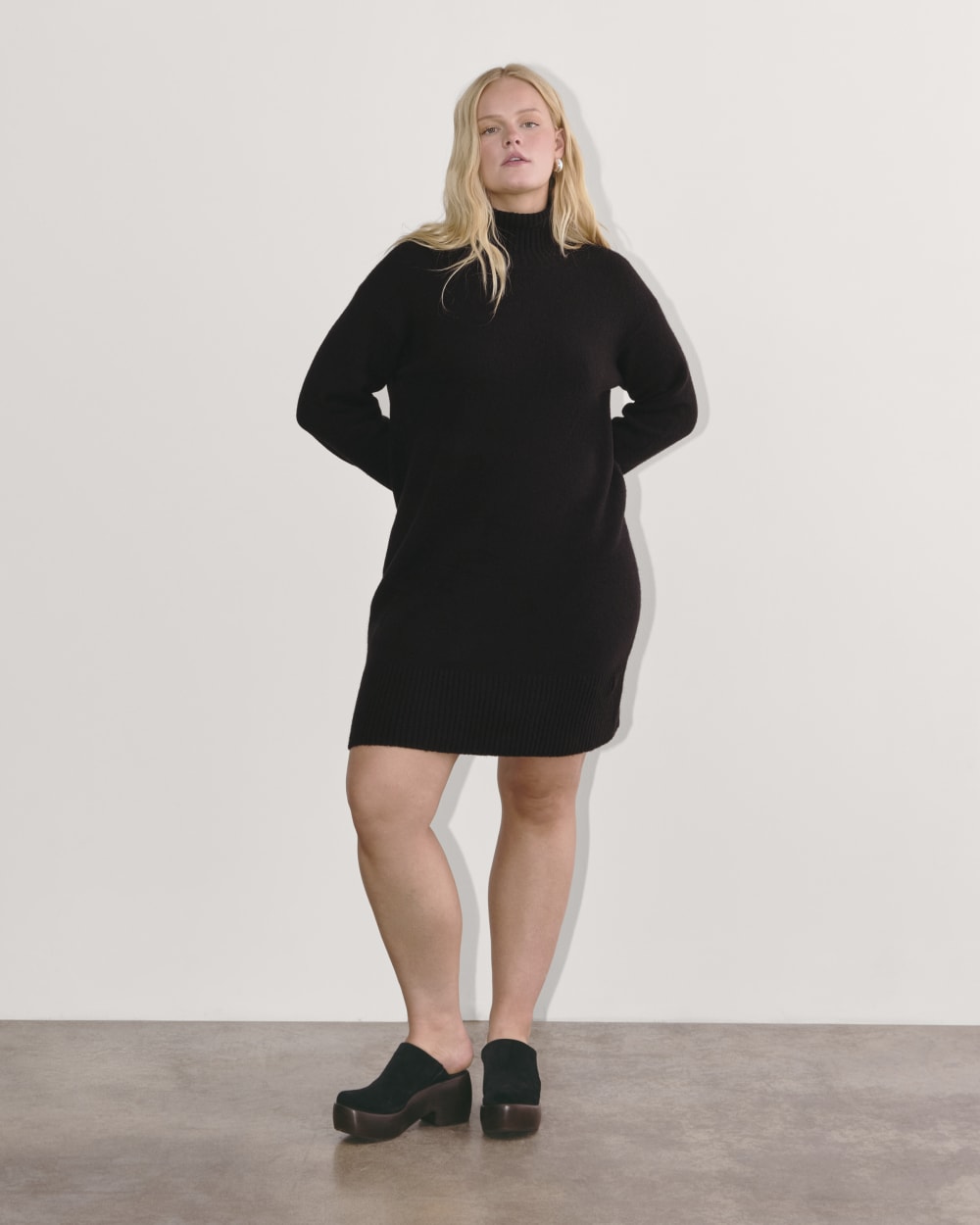 womens-luxe-cotton-sweater-dress-black | primary