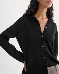 womens-cashmere-button-up-shirt-black
