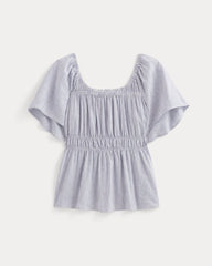 womens-flutter-sleeve-top-stretch-linen-white-dutch-blue | alt