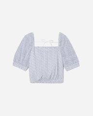 womens-eyelet-puff-sleeve-top-blue-stripe | alt