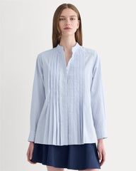 womens-pleated-shirt-in-silky-cotton-forever-blue-optic-white | primary