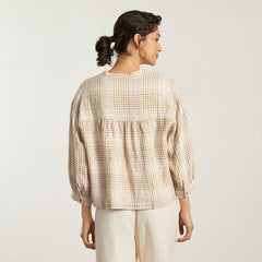womens-linen-billow-blouse-coffee-grid