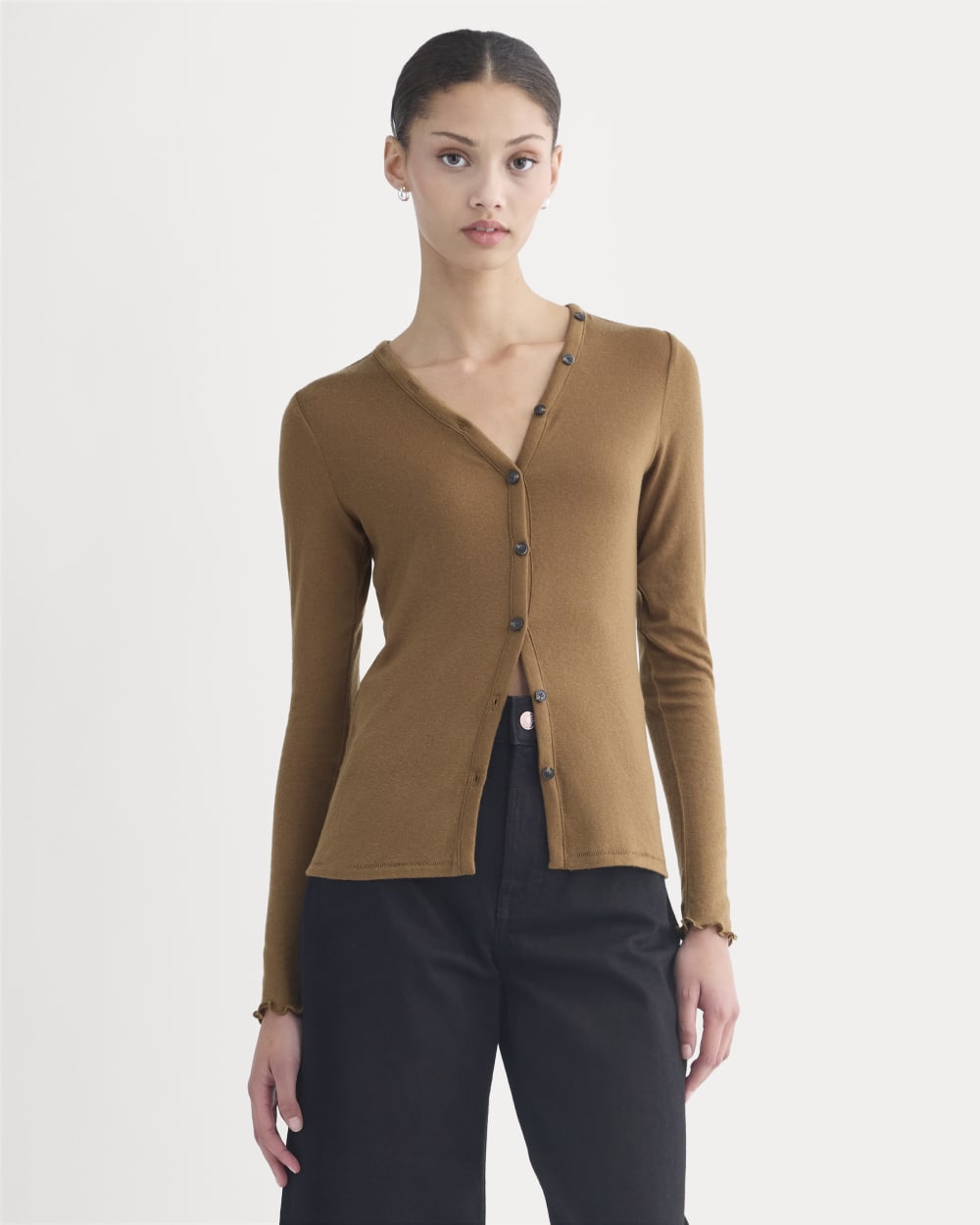 womens-sheer-v-neck-cardigan-butterluxe-toffee | primary