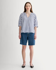 womens-gauze-gathered-top-white-mazarine-blue