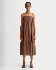 womens-gauze-tiered-dress-carob-brown-black-plaid | primary