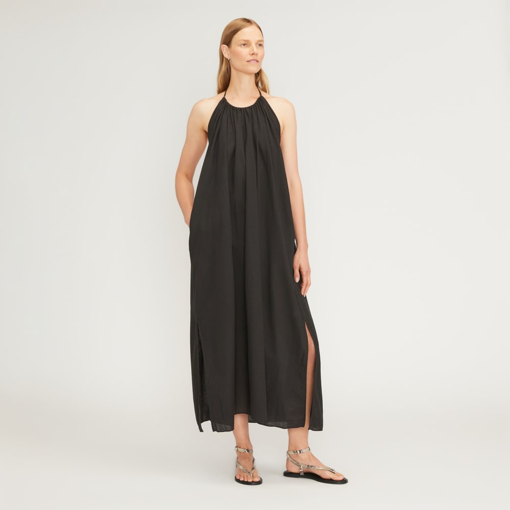 womens-tie-back-halter-dress-black | primary