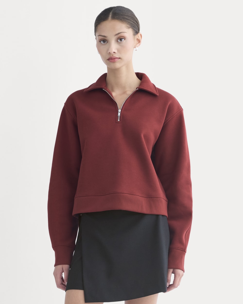 womens-luxe-fleece-zip-polo-merlot | primary