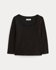womens-pointelle-scoop-neck-top-black | alt