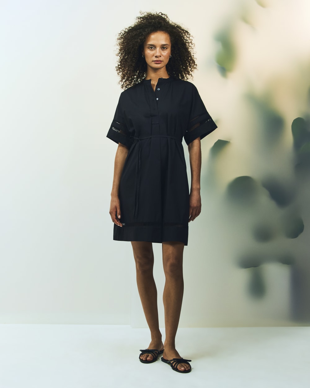 womens-lace-trim-popover-dress-black | editorial