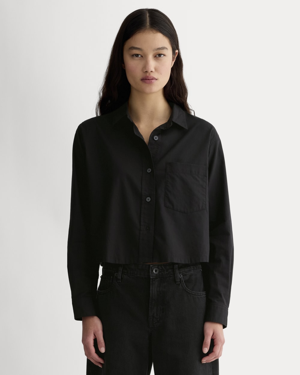 womens-silky-cttn-cropped-shirt-black | primary