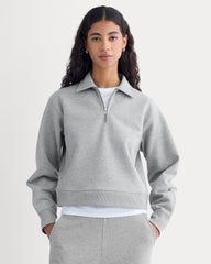 womens-luxe-fleece-zip-polo-vintage-heather-grey | primary