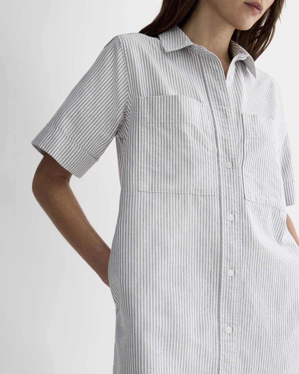 womens-oxford-short-sleeve-shirt-dress-charcoal-white