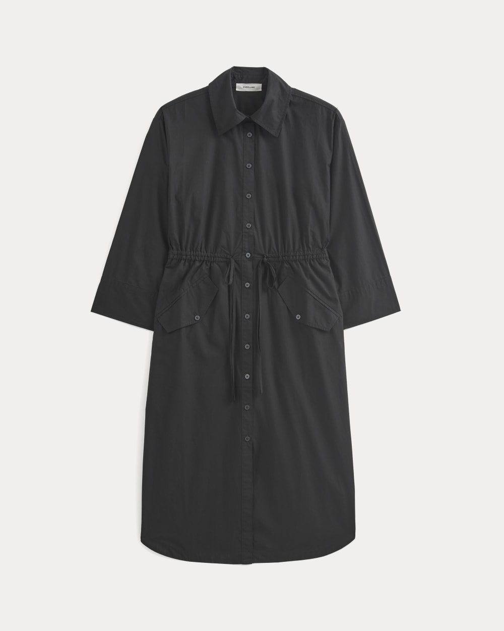 womens-drawcord-shirtdress-soft-cotton-black | alt