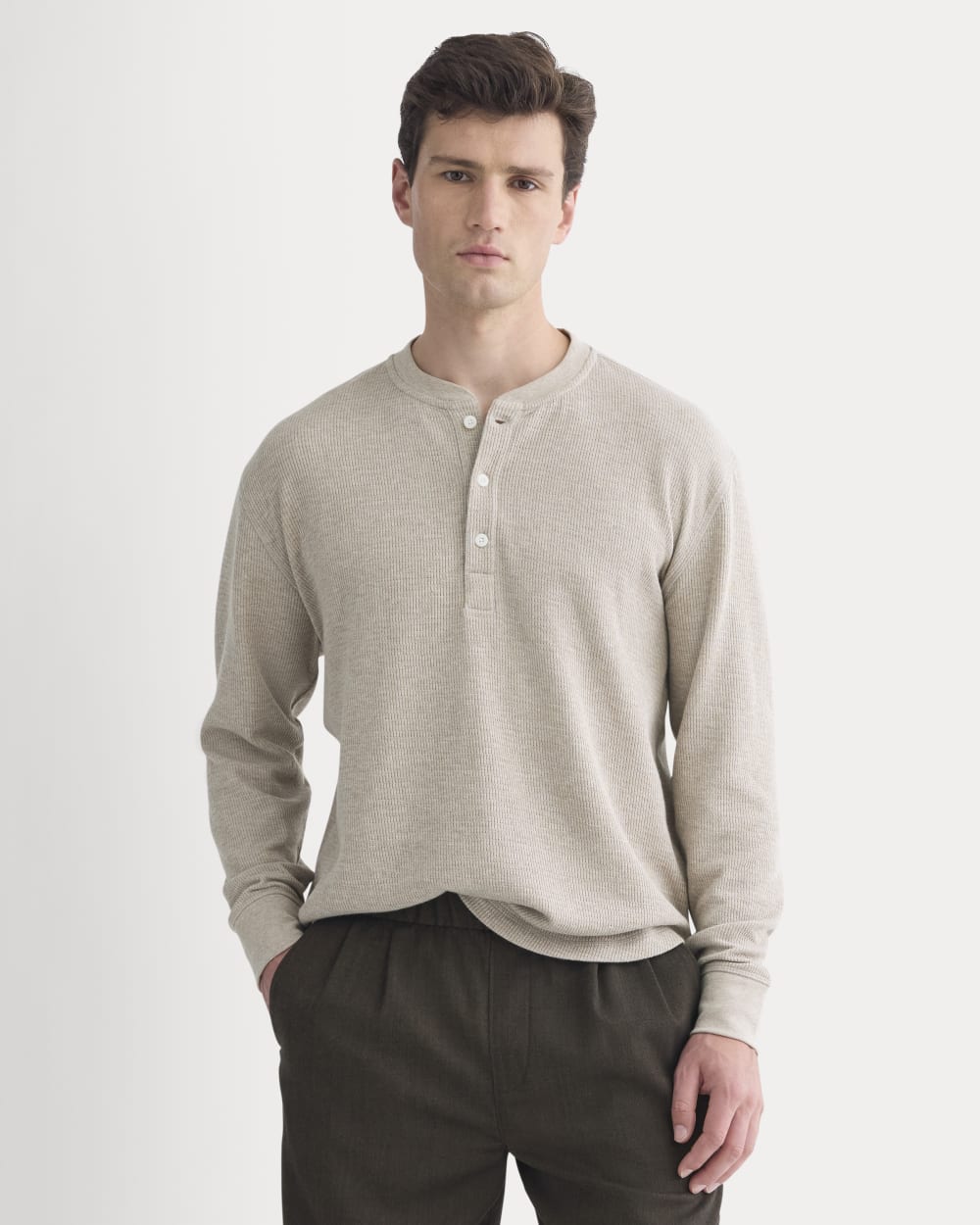 mens-thermal-cozy-waffle-henley-heathered-oatmeal | primary