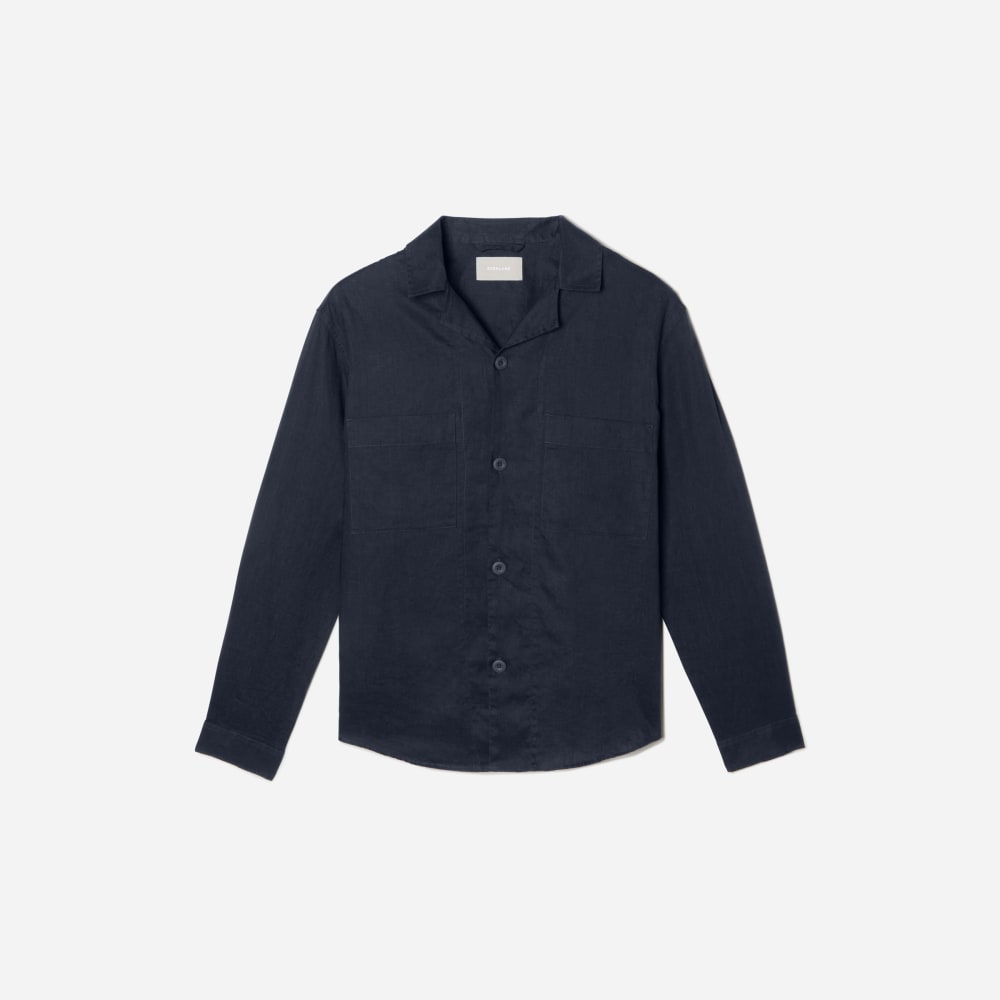 mens-long-sleeve-linen-camp-shirt-navy | alt
