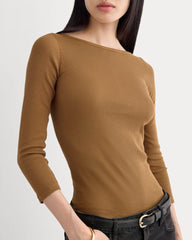 womens-luxe-rib-3-4-sleeve-boatneck-tee-toffee