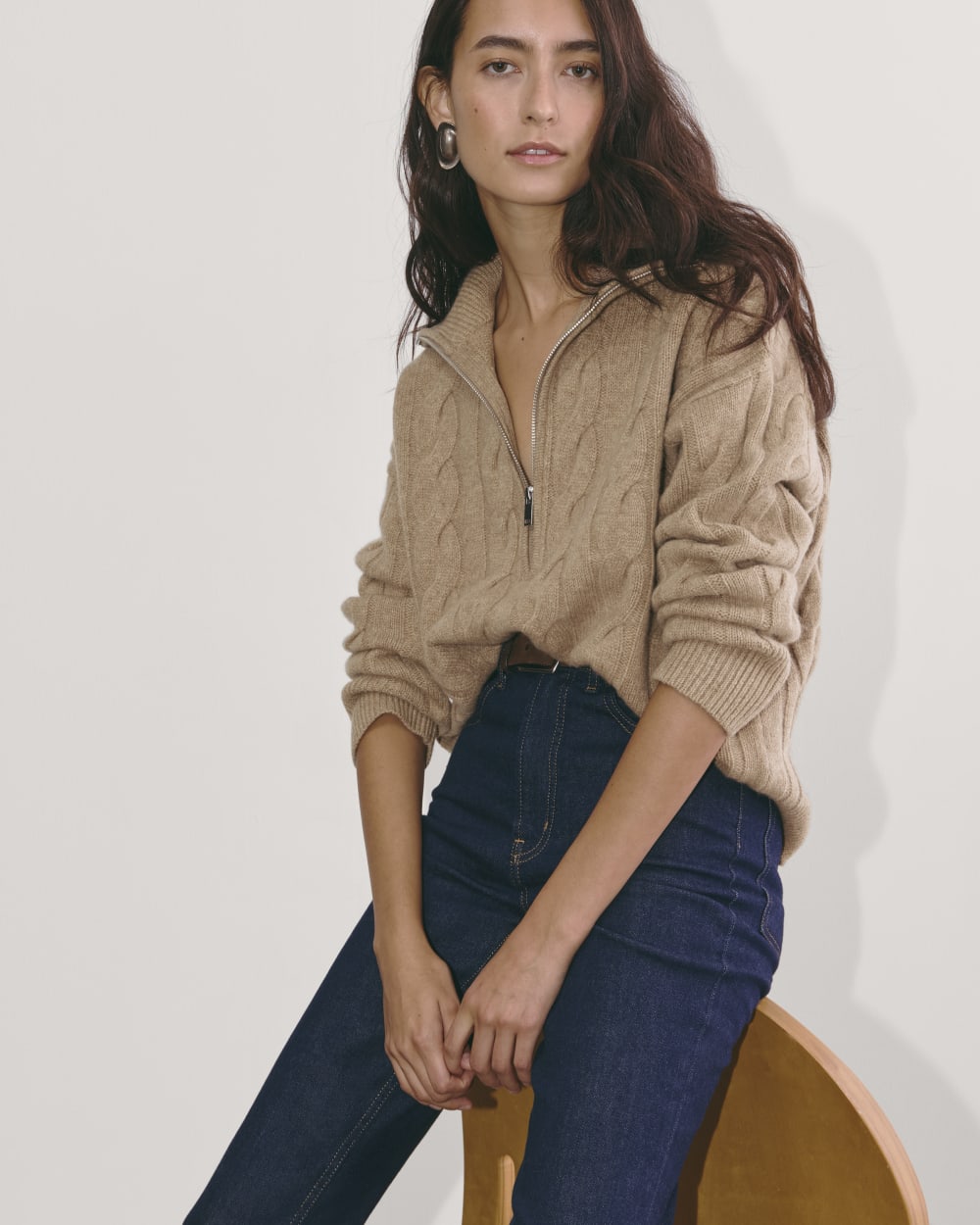 womens-felted-merino-cable-half-zip-oat-melange