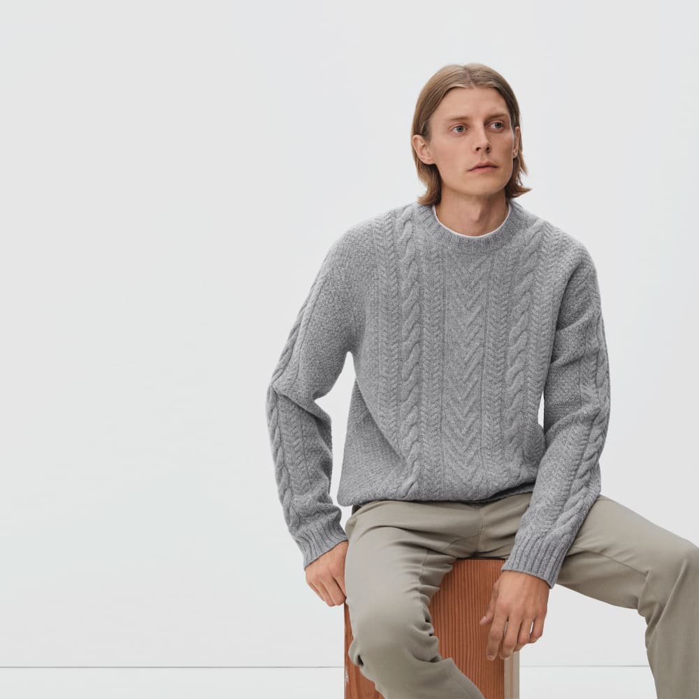 mens-felted-merino-cable-knit-crew-hthr-mid-grey | alt