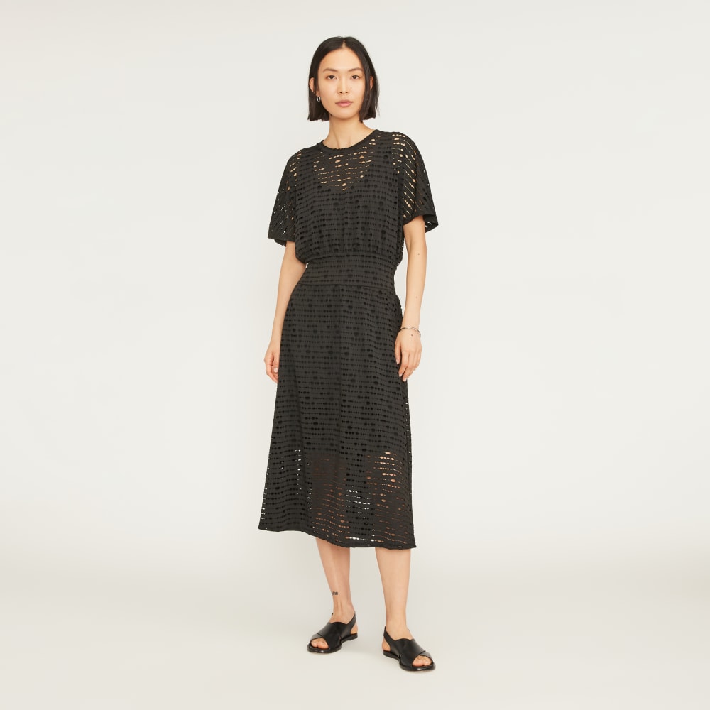 womens-perforated-eyelet-a-line-dress-black | primary