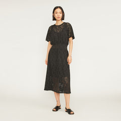 womens-perforated-eyelet-a-line-dress-black | primary