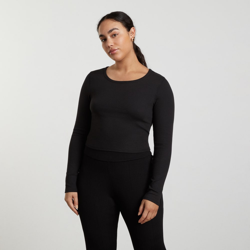 womens-cropped-pima-rib-ls-crew-black | primary