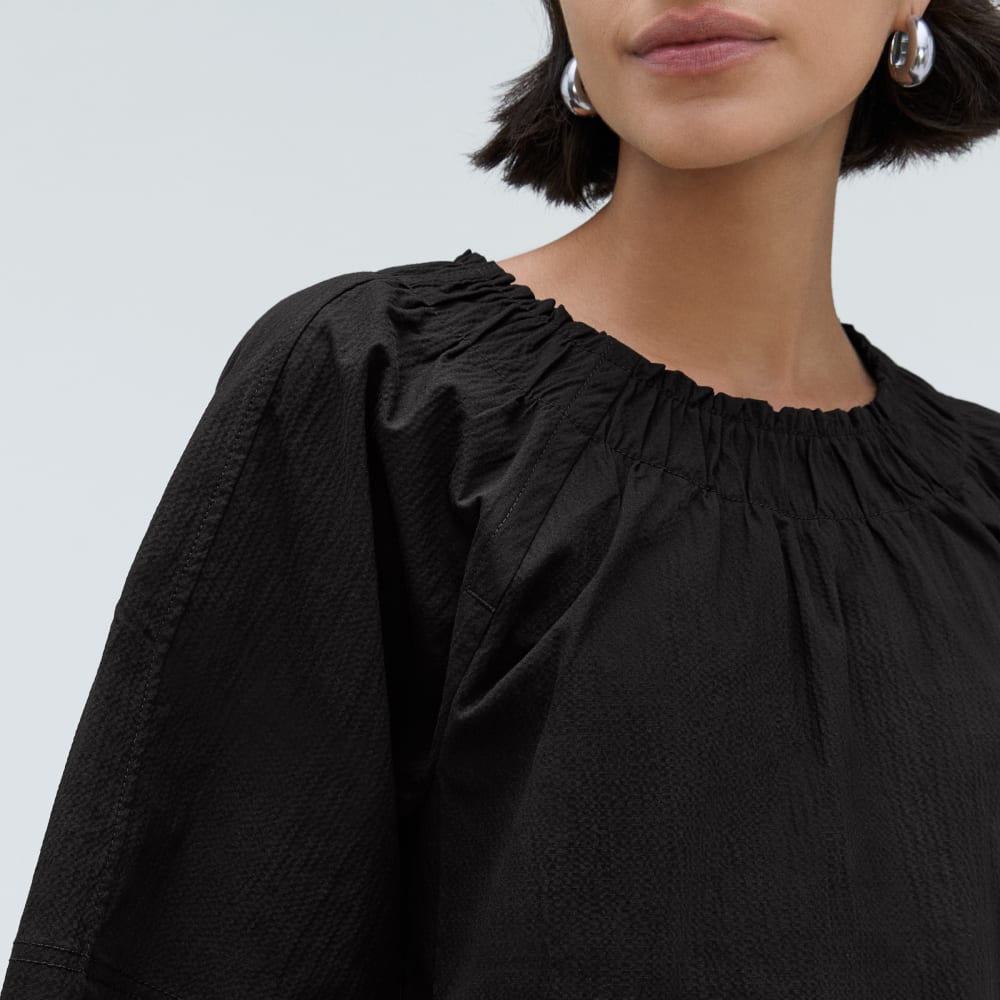 womens-seersucker-gathered-tee-black
