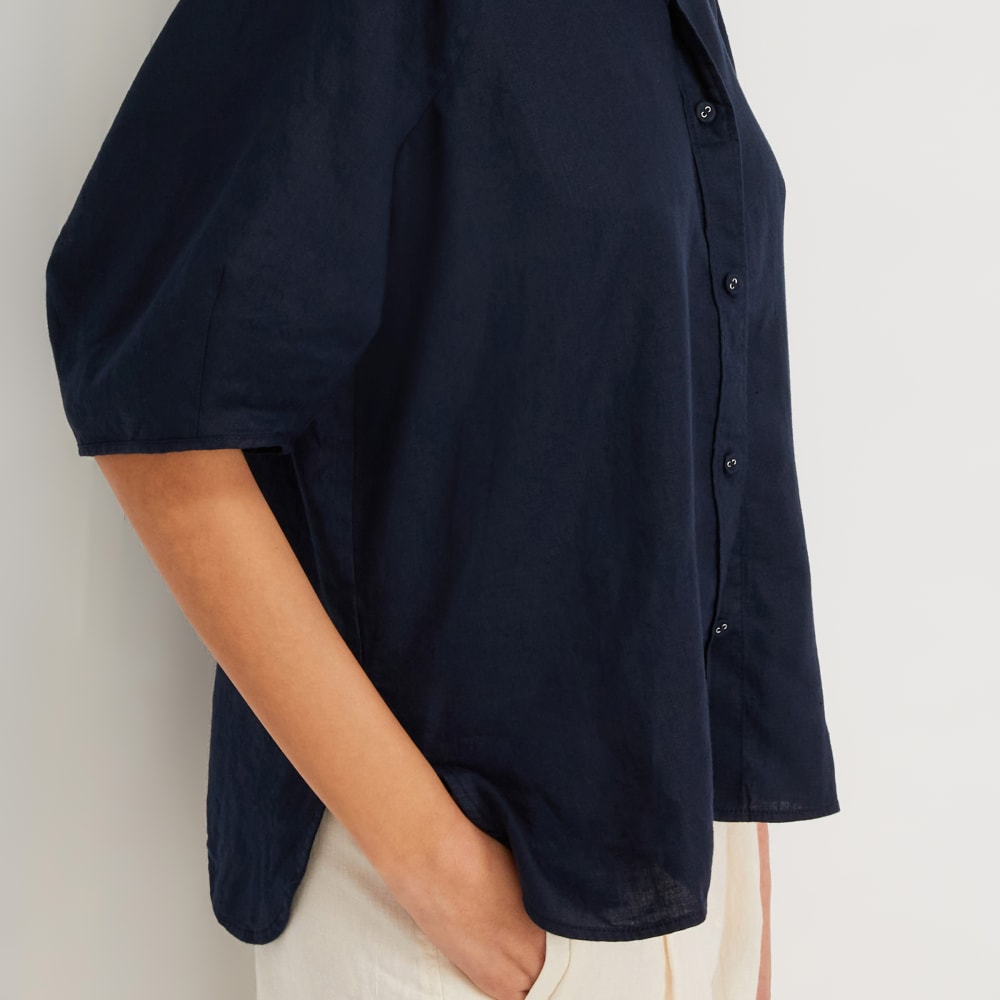 womens-linen-puff-sleeve-shirt-navy