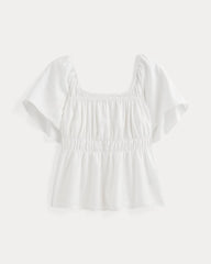 womens-flutter-sleeve-top-stretch-linen-white | alt