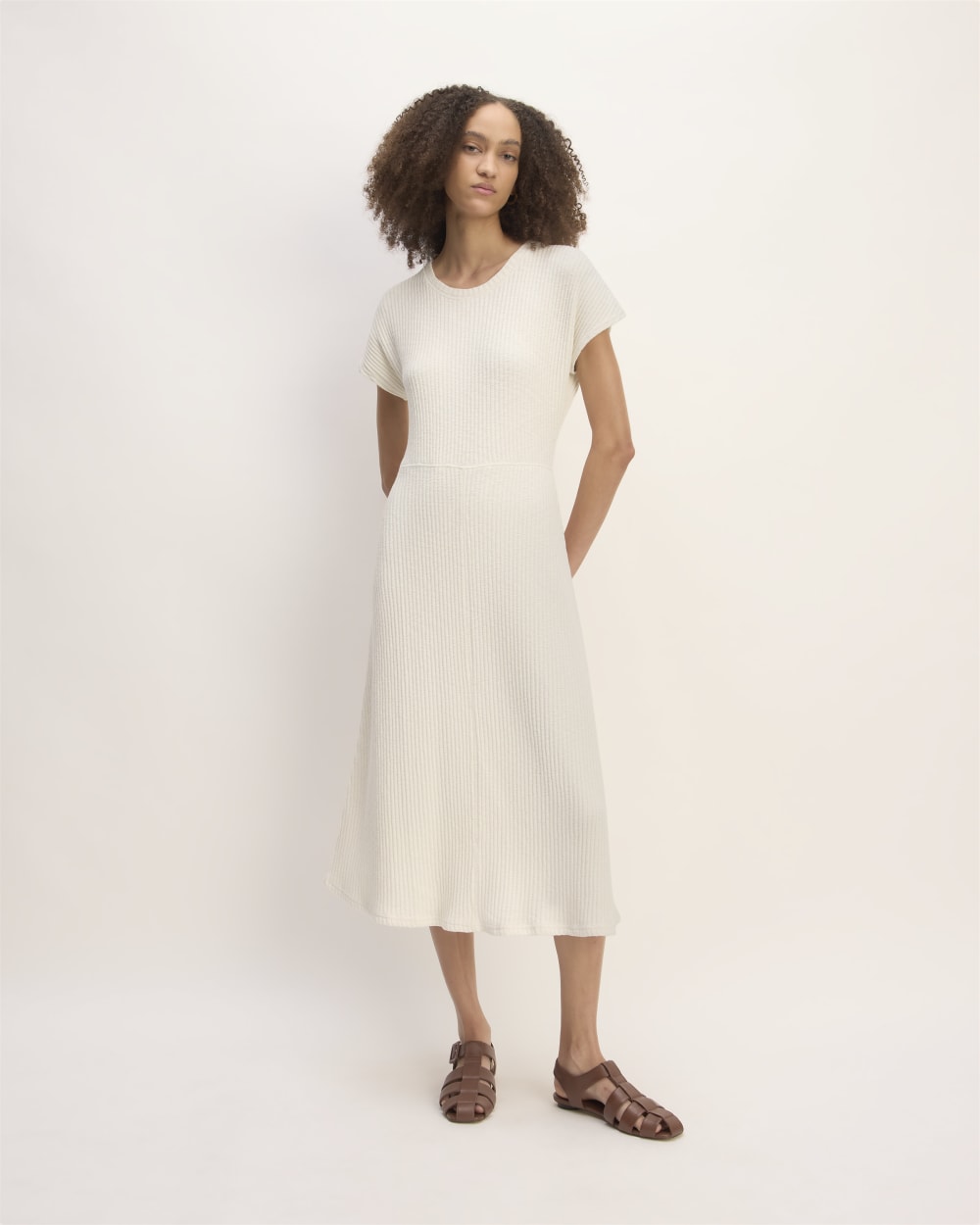 womens-rib-knit-cap-sleeve-midi-dress-bone | primary