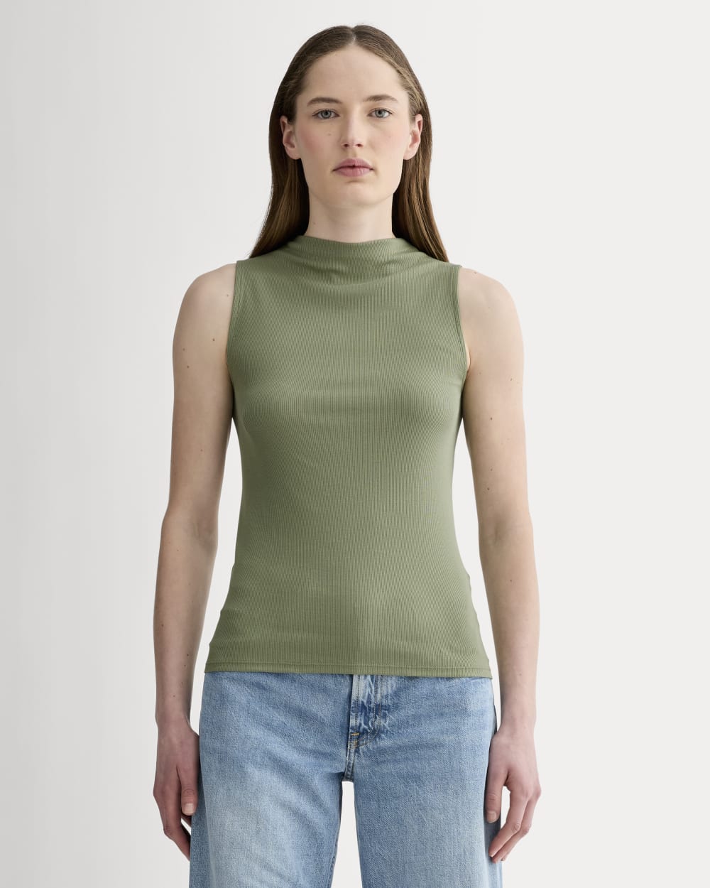 womens-supima-micro-rib-funnel-neck-tank-sagebrush | primary