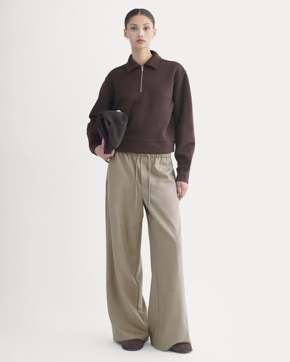 womens-luxe-fleece-zip-polo-dark-chocolate