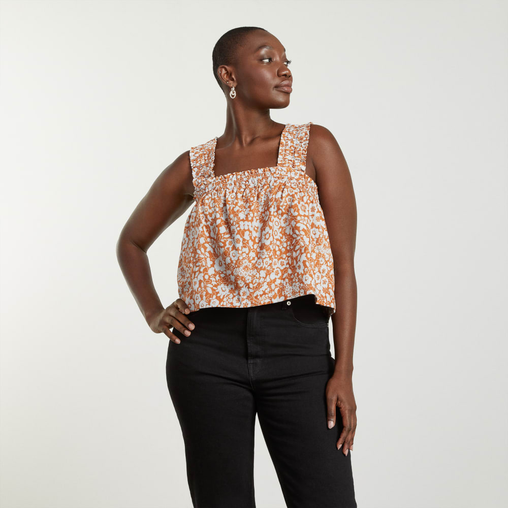 womens-smocked-linen-cami-honey-floral | primary