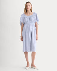 womens-flutter-sleeve-dress-stretch-linen-white-dutch-blue | primary