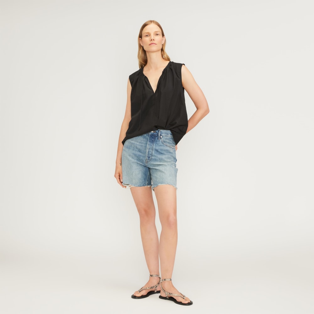 womens-gathered-tie-front-top-black
