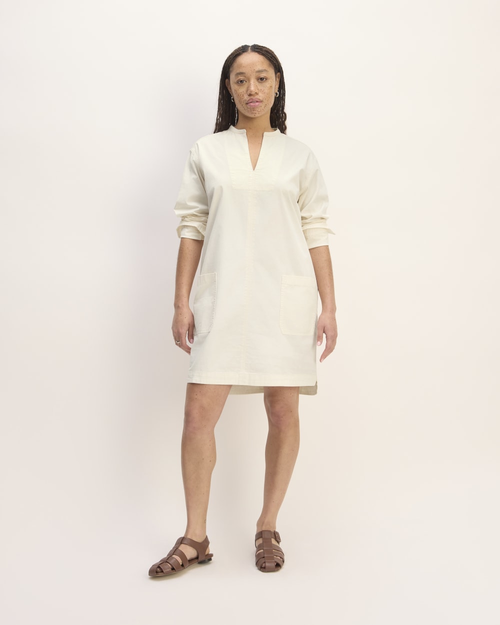 womens-long-sleeve-utility-mini-dress-bone | primary