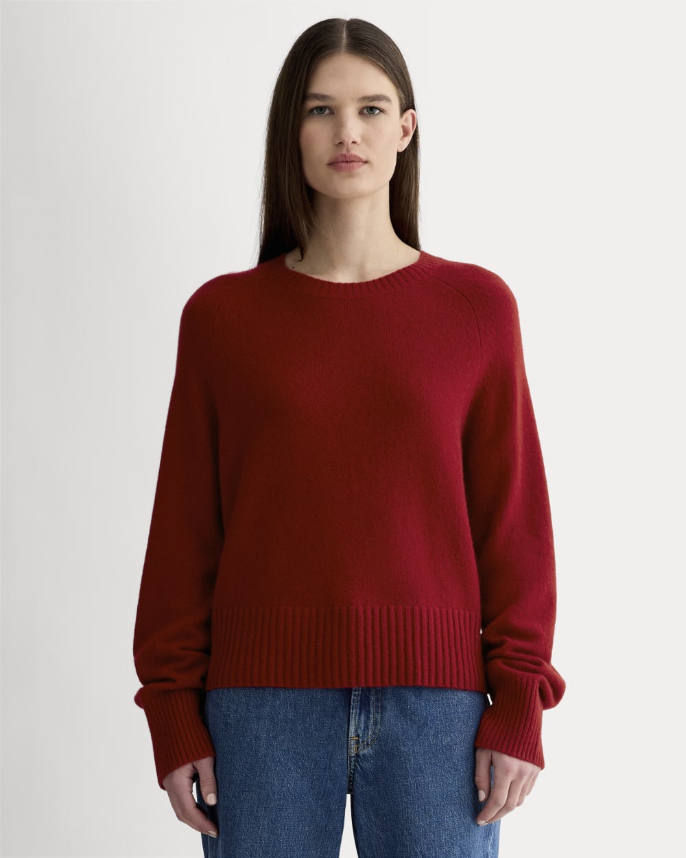 womens-cashmere-boxy-crew-sweater-berry-red | primary